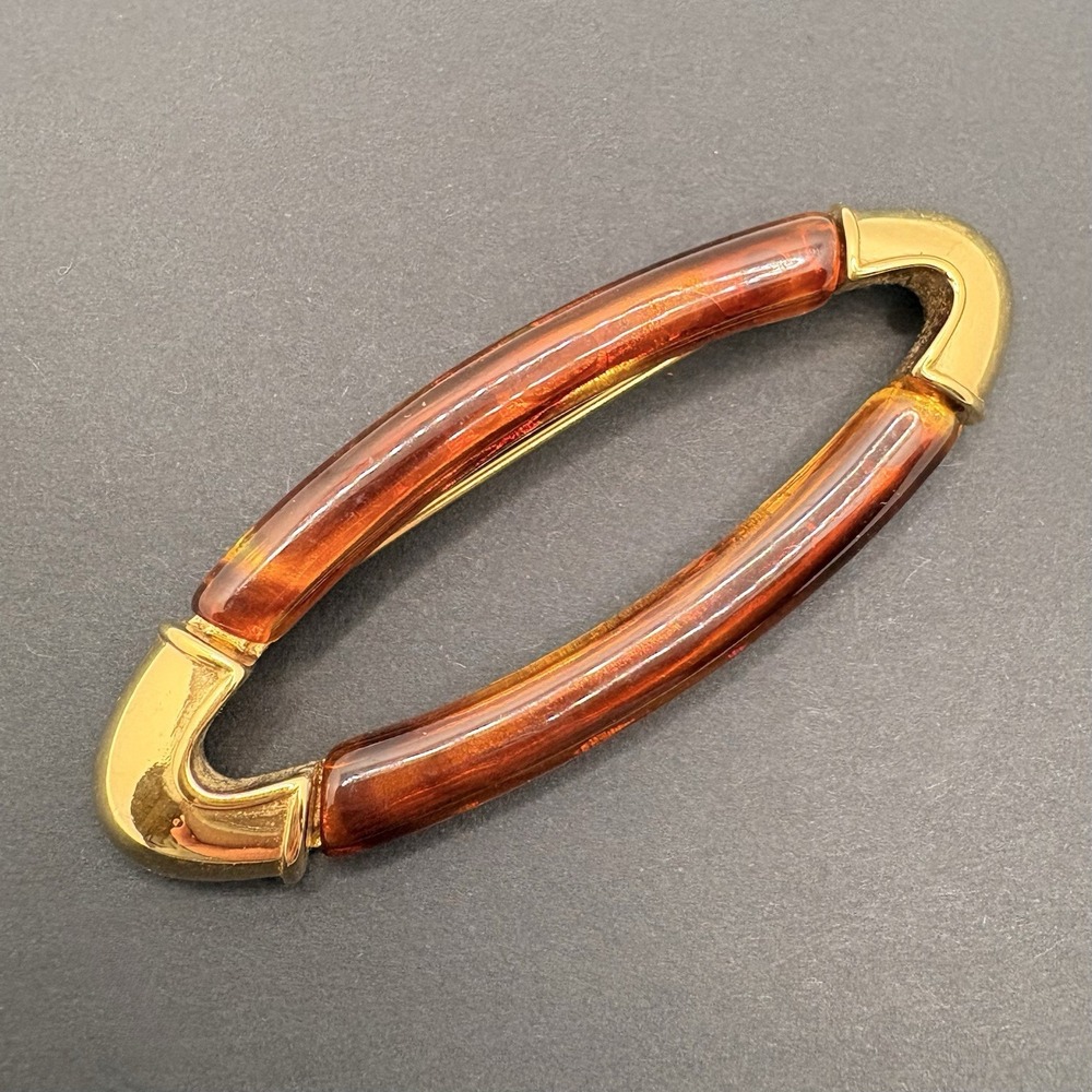 Vintage Monet‎ Oval Amber Lucite Gold Tone Brooch Modernist Designer Runway 3"